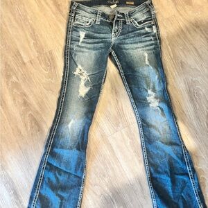 Y2K Vintage Silver Jeans Flare Distressed Blue Denim Frances